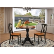 Pemberly Row Round Wood Dining Table with 2 Chairs in Black Finish