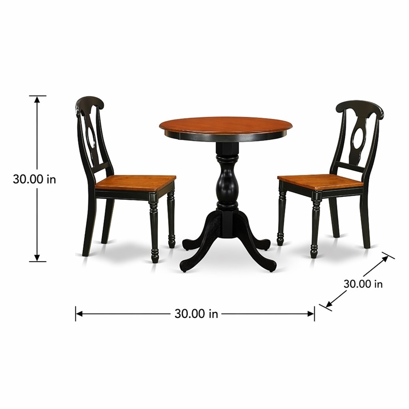 Pemberly Row Round Wood Dining Table with 2 Chairs in Black Finish
