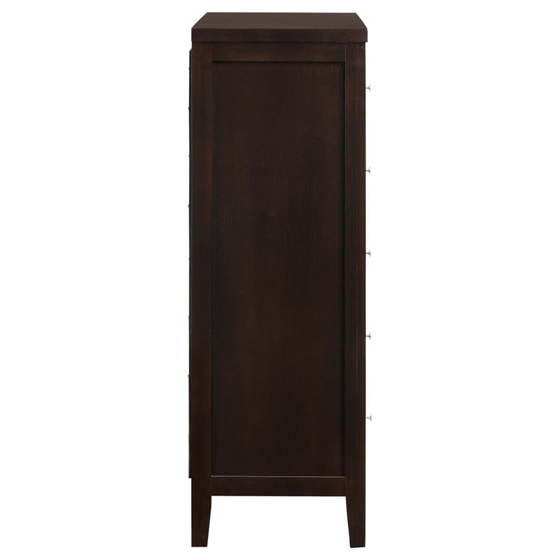 Pemberly Row 5-Drawer Bedroom Chest with Silver Hardware in Cappuccino