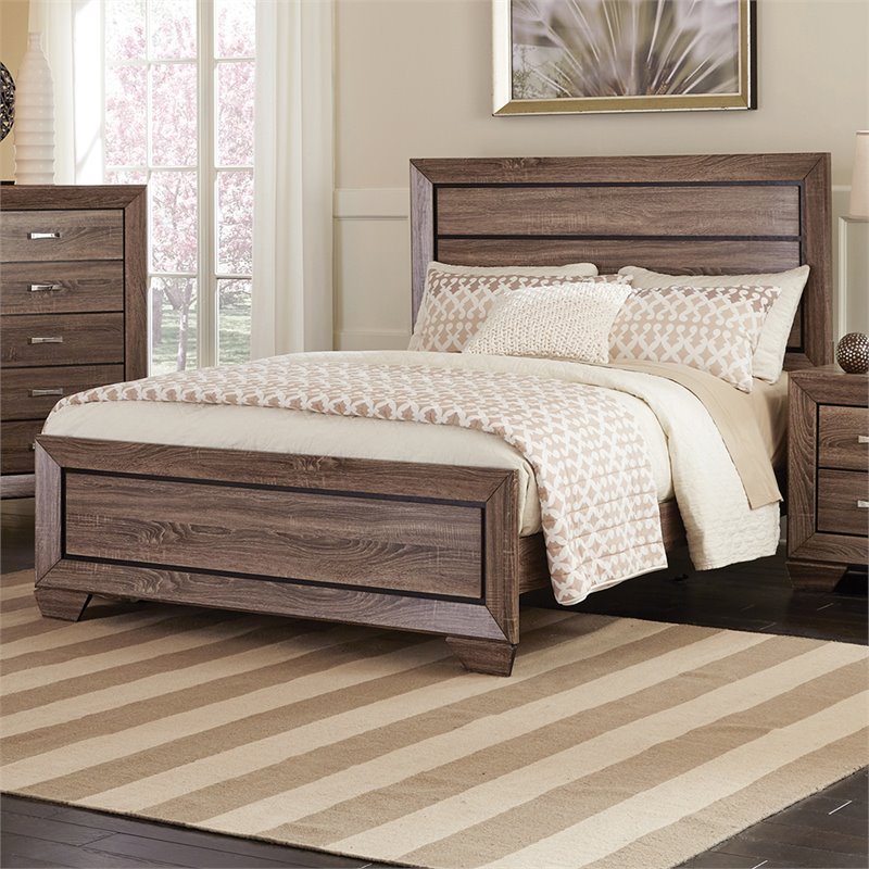 Pemberly Row Wood Queen Panel Bed in Washed Taupe Wood Finish