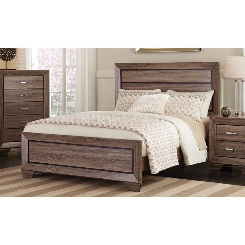 Pemberly Row Wood Eastern King Panel Bed in Washed Taupe Finish