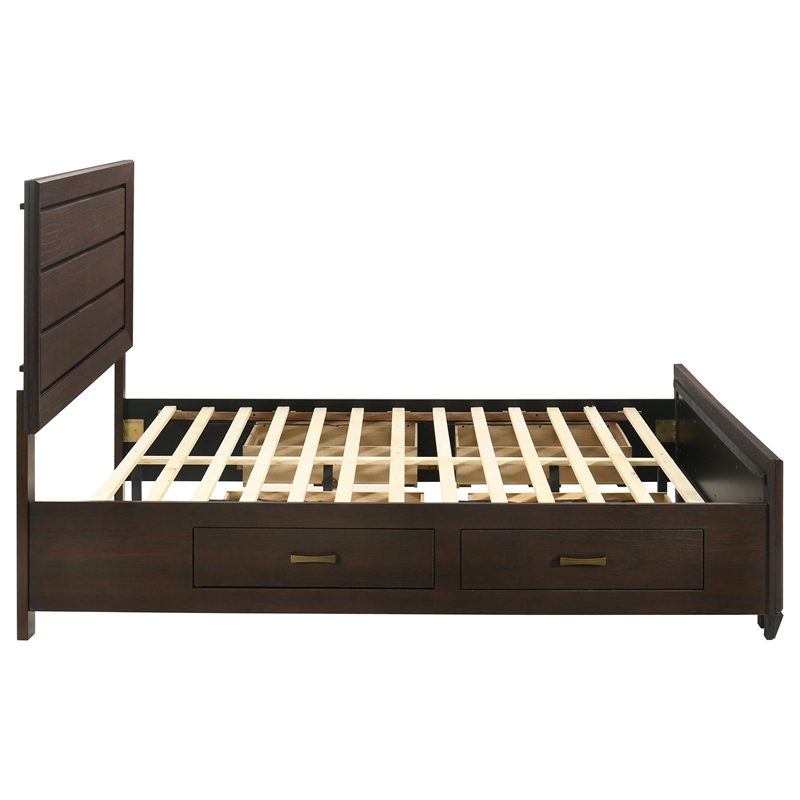 Pemberly Row Wood Queen Storage Panel Bed in Dark Cocoa Finish