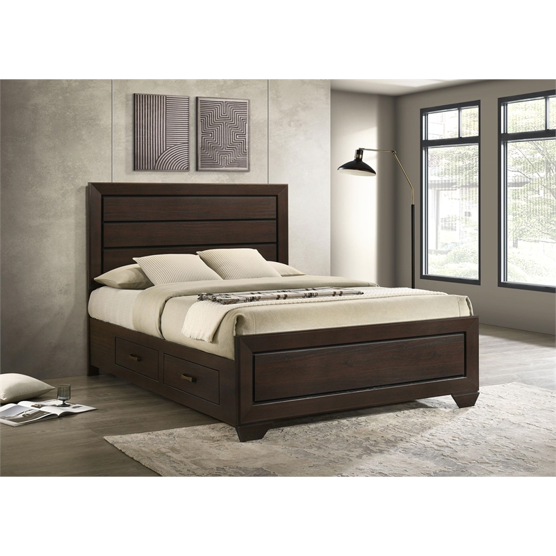 Pemberly Row Wood Queen Storage Panel Bed in Dark Cocoa Finish