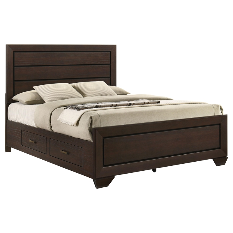 Pemberly Row Wood Queen Storage Panel Bed in Dark Cocoa Finish