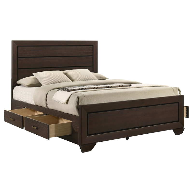 Pemberly Row Wood Queen Storage Panel Bed in Dark Cocoa Finish