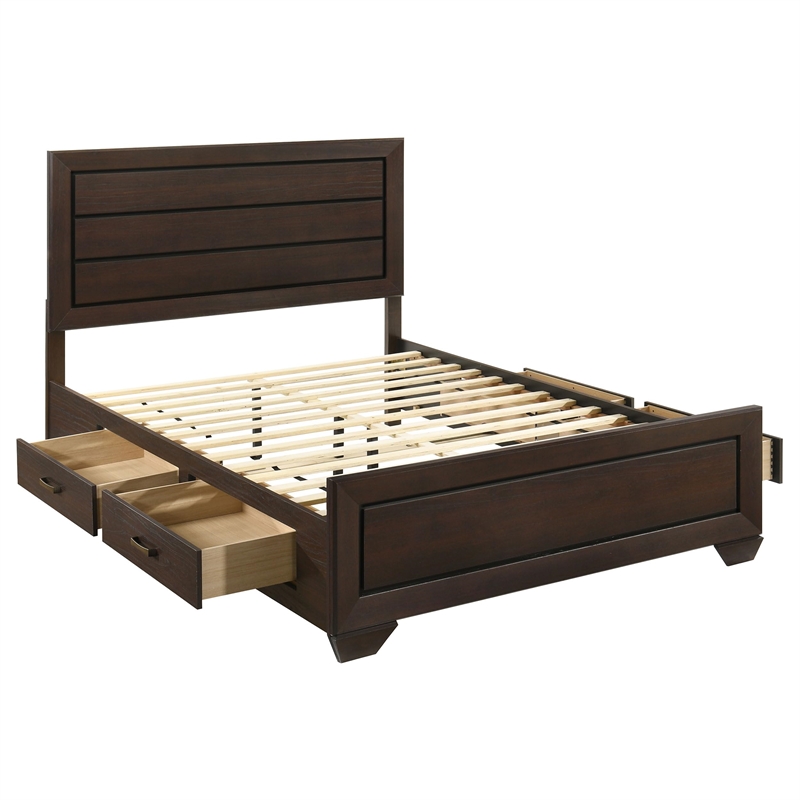 Pemberly Row Wood Queen Storage Panel Bed in Dark Cocoa Finish