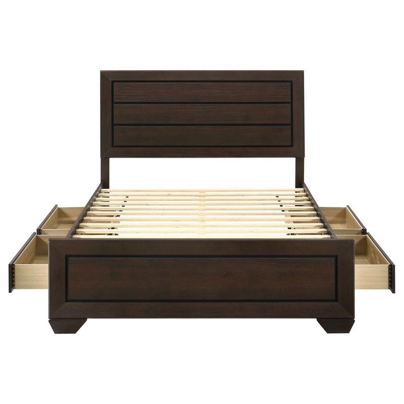 Pemberly Row Wood Queen Storage Panel Bed in Dark Cocoa Finish