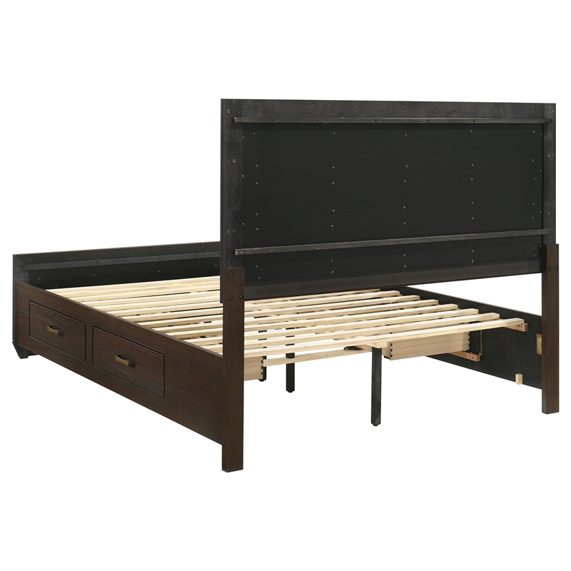 Pemberly Row Wood Queen Storage Panel Bed in Dark Cocoa Finish