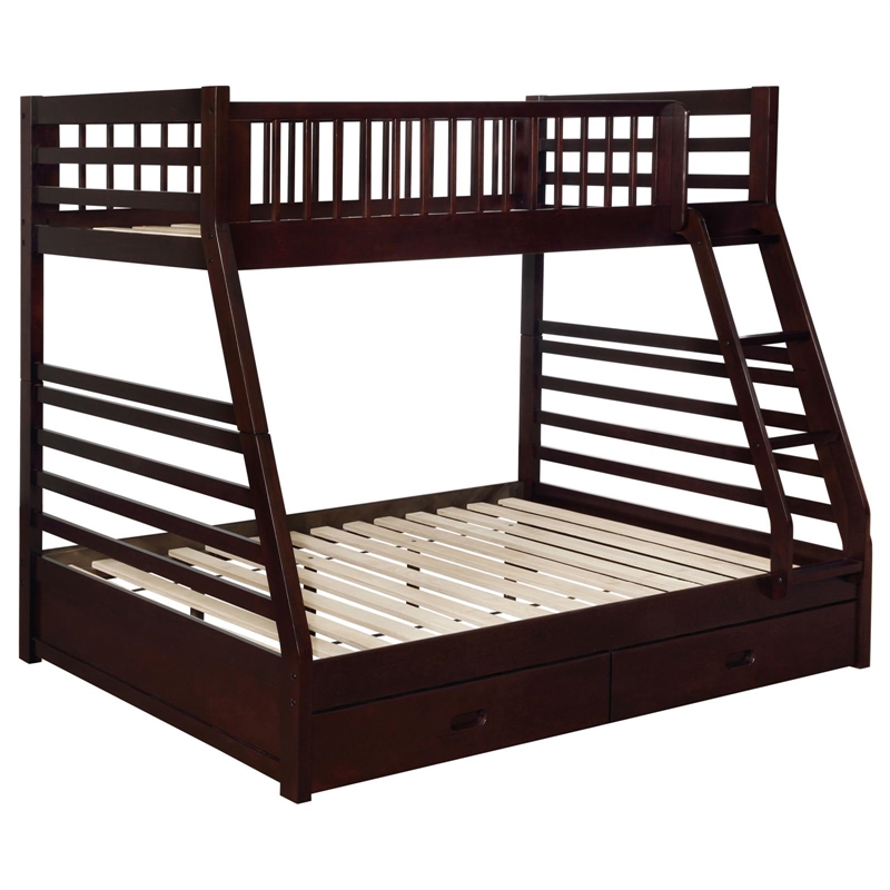Pemberly Row 2-Drawer Twin Over Full Bunk Bed in Cappuccino Finish