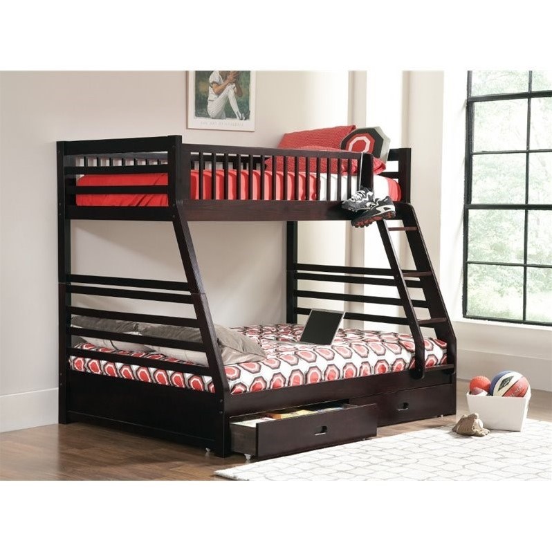 Pemberly Row 2-Drawer Twin Over Full Bunk Bed in Cappuccino Finish