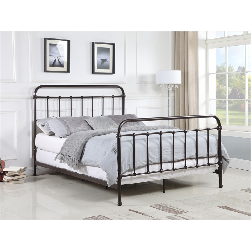 Pemberly Row Traditional Metal Queen Spindle Bed in Dark Bronze