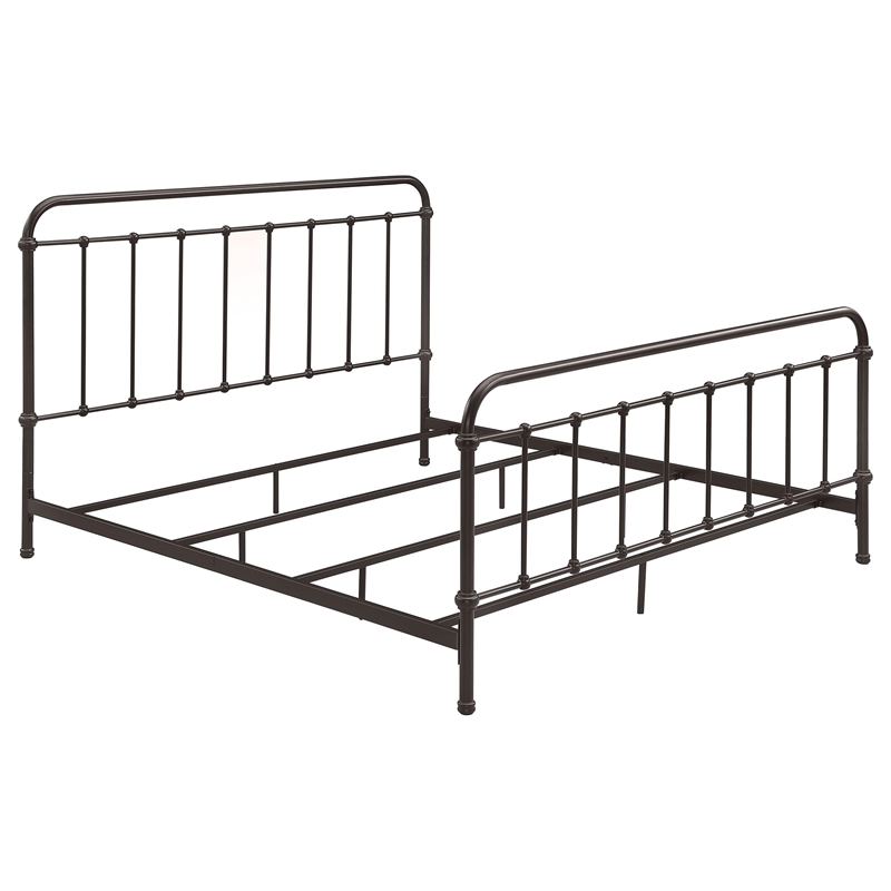 Pemberly Row Traditional Metal Eastern King Spindle Bed in Dark Bronze