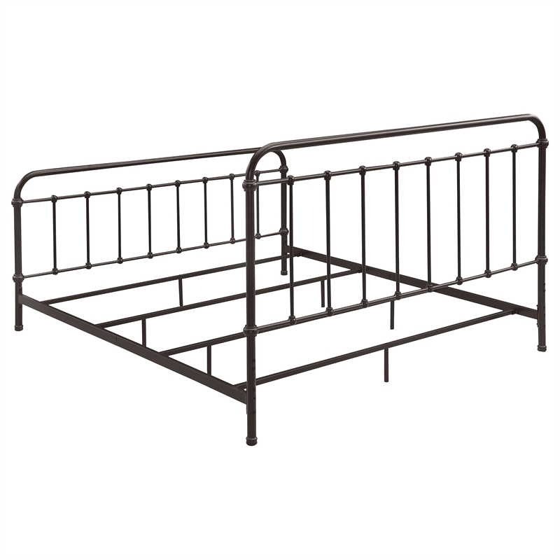 Pemberly Row Traditional Metal Eastern King Spindle Bed in Dark Bronze