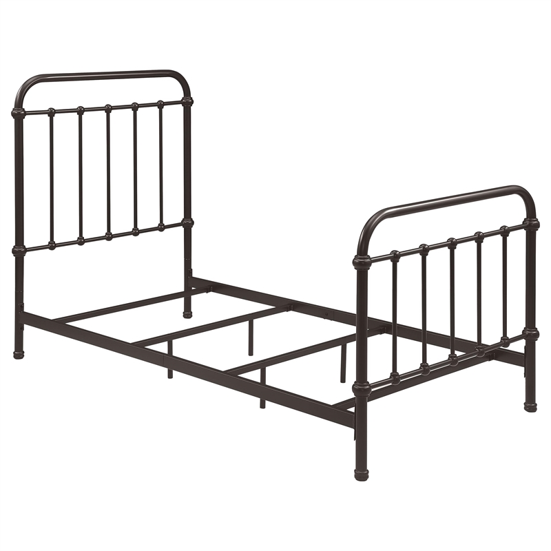Pemberly Row Traditional Metal Twin Spindle Bed in Dark Bronze
