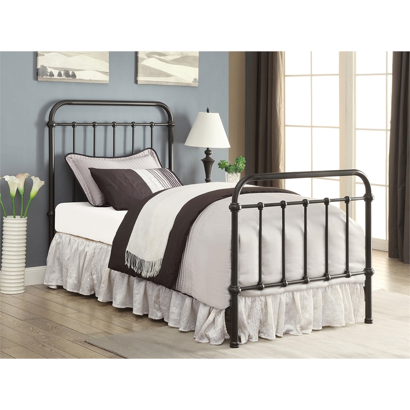 Pemberly Row Traditional Metal Twin Spindle Bed in Dark Bronze
