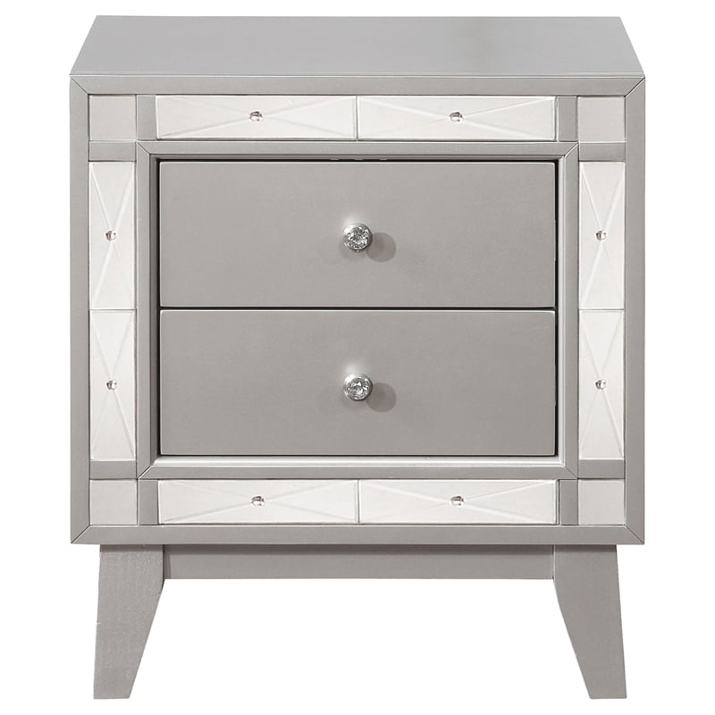 Pemberly Row Contemporary 2-Drawer Wood Nightstand in Mercury Silver