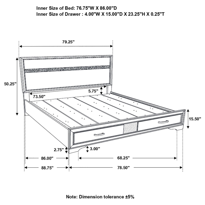 Pemberly Row 51-Inch California King Storage Panel Bed in Black