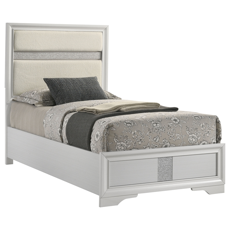 Pemberly Row 54-Inch Upholstered Twin Panel Bed in White Finish