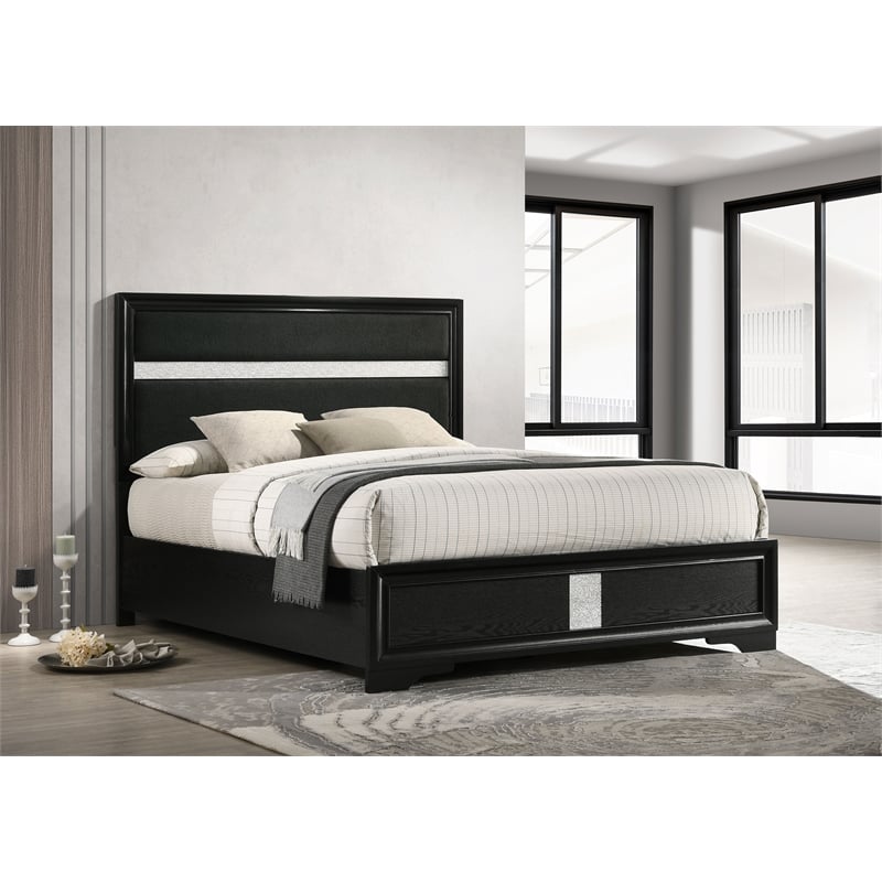 Pemberly Row 54-Inch Upholstered Queen Panel Bed in Black Finish