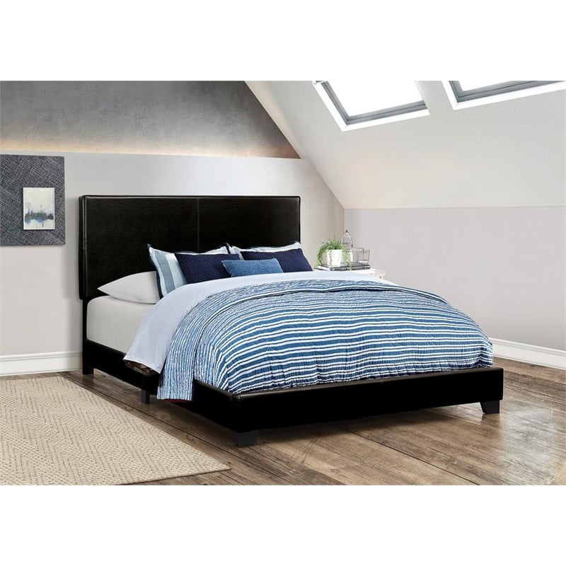 Pemberly Row Faux Leather Upholstered California King Bed in Black