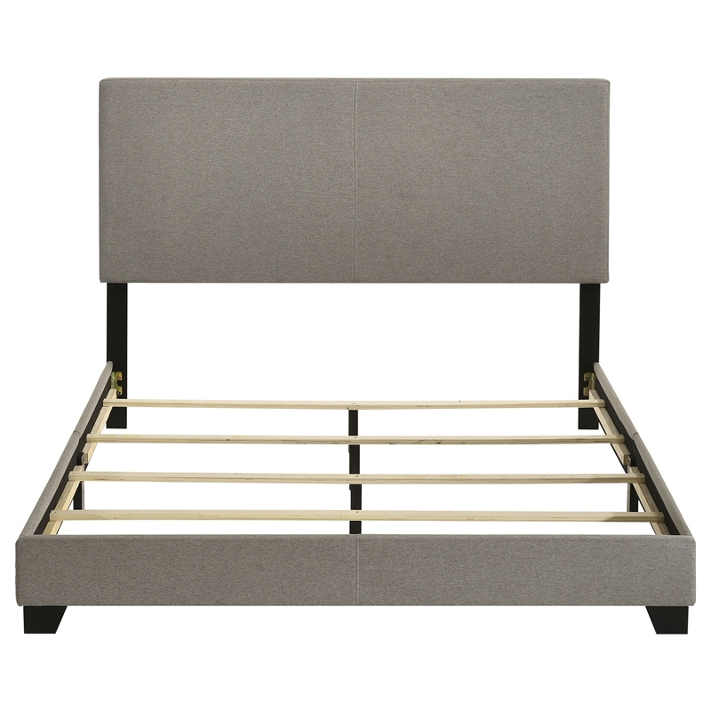 Pemberly Row Fabric Upholstered Queen Panel Bed in Taupe Finish