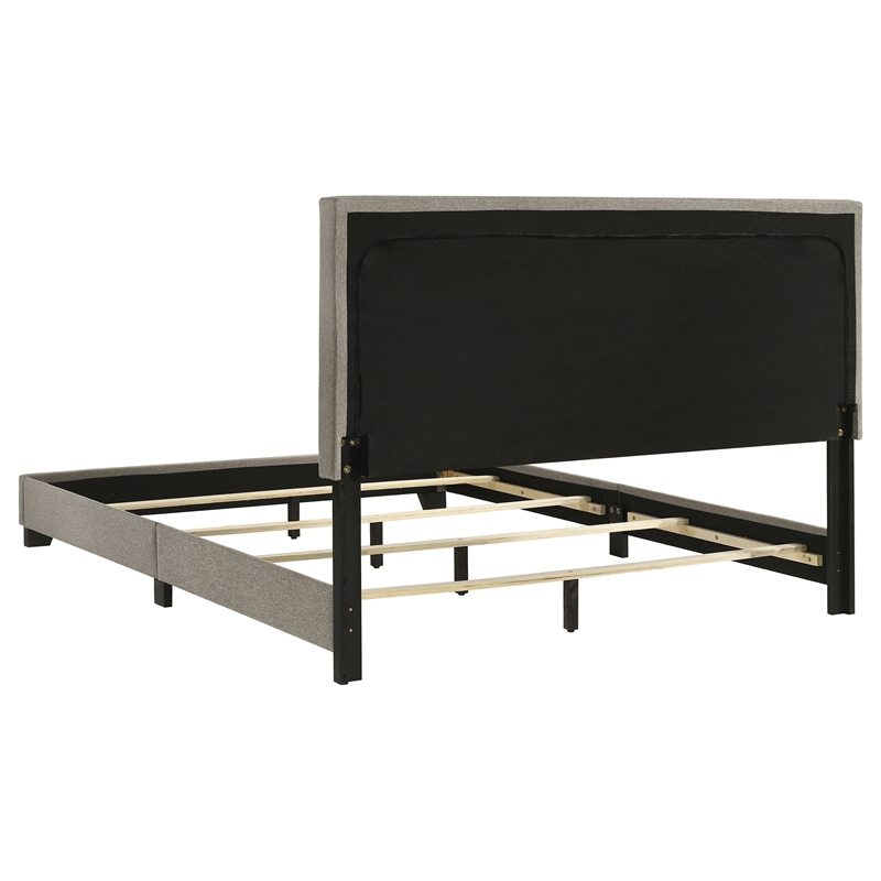 Pemberly Row Fabric Upholstered Queen Panel Bed in Taupe Finish