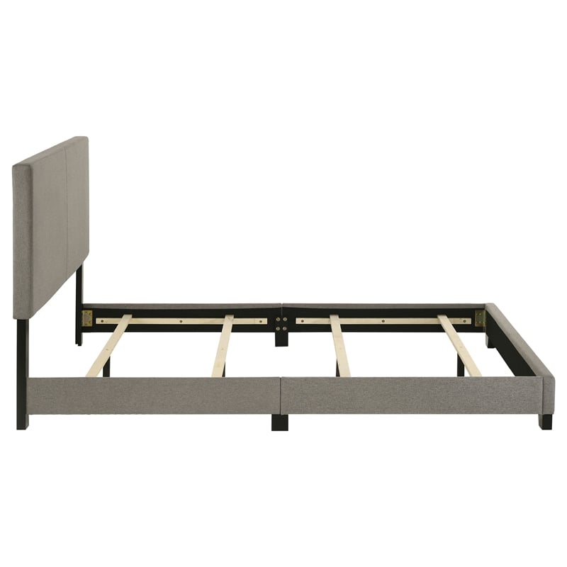 Pemberly Row Fabric Upholstered Queen Panel Bed in Taupe Finish