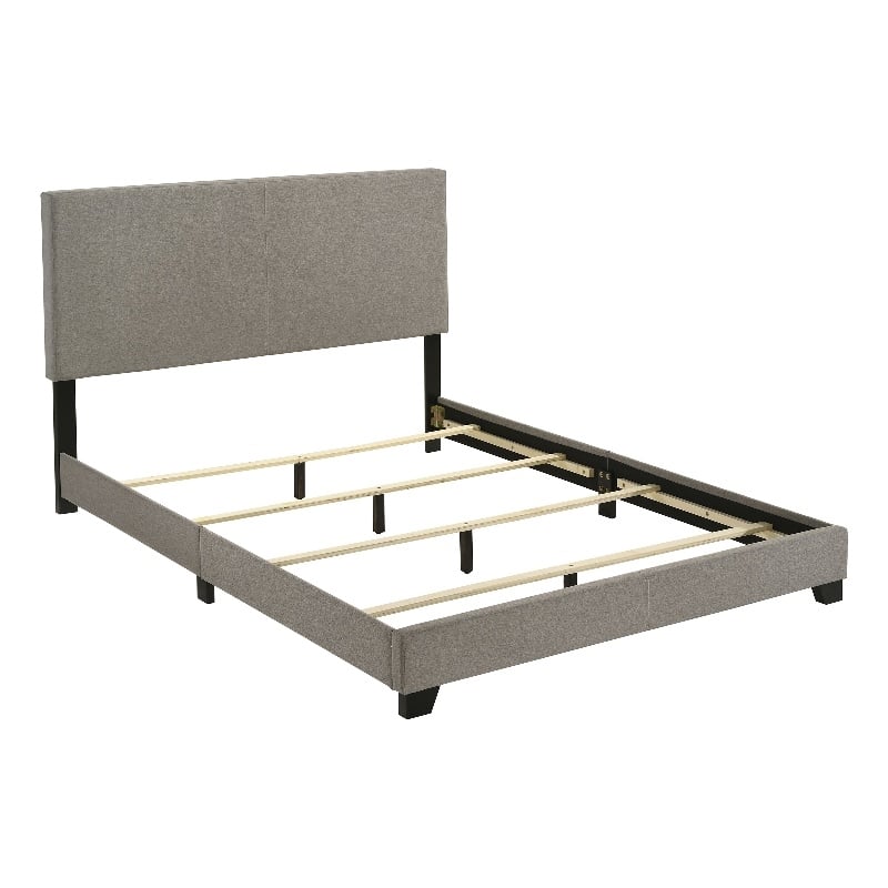 Pemberly Row Fabric Upholstered Queen Panel Bed in Taupe Finish