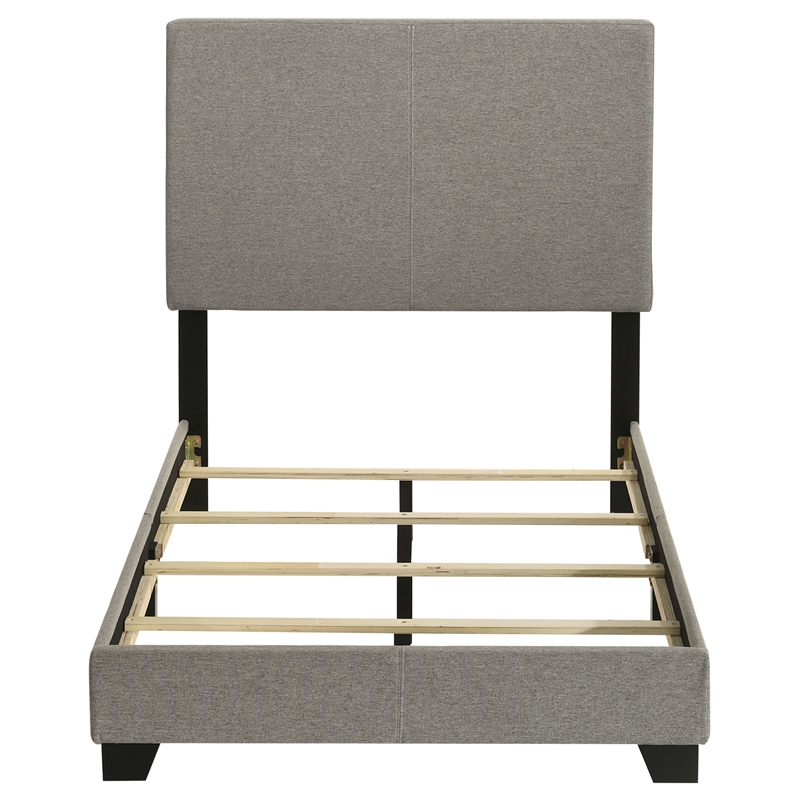 Pemberly Row Fabric Upholstered Twin Panel Bed in Taupe Finish
