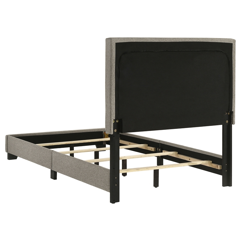 Pemberly Row Fabric Upholstered Twin Panel Bed in Taupe Finish
