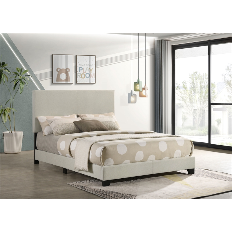Pemberly Row Fabric Upholstered Full Panel Bed in Cream Finish
