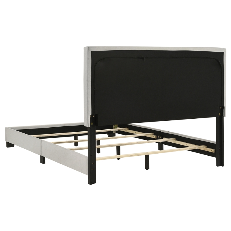 Pemberly Row Fabric Upholstered Full Panel Bed in Cream Finish