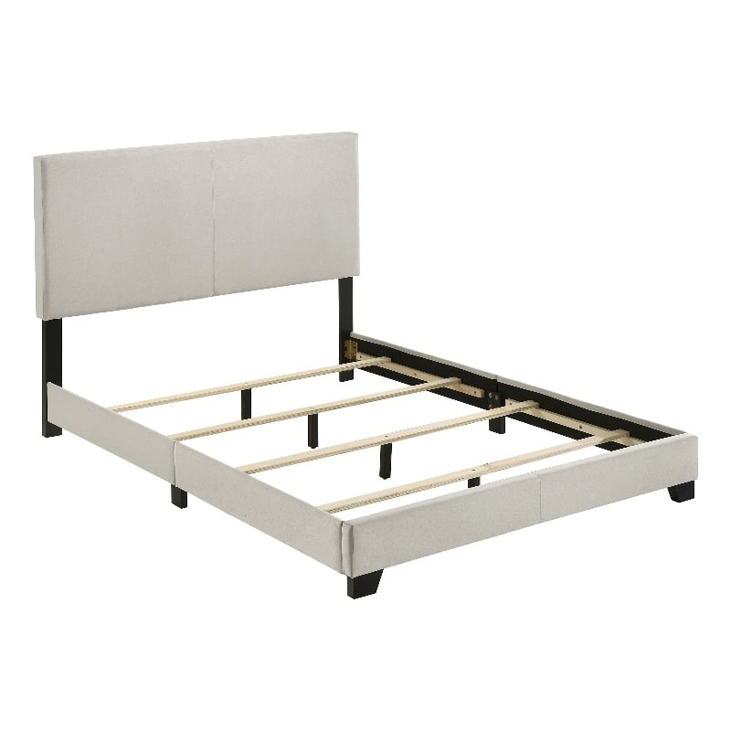 Pemberly Row Fabric Upholstered Full Panel Bed in Cream Finish