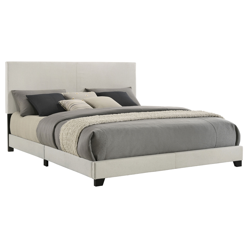 Pemberly Row Fabric Upholstered Eastern King Panel Bed in Cream