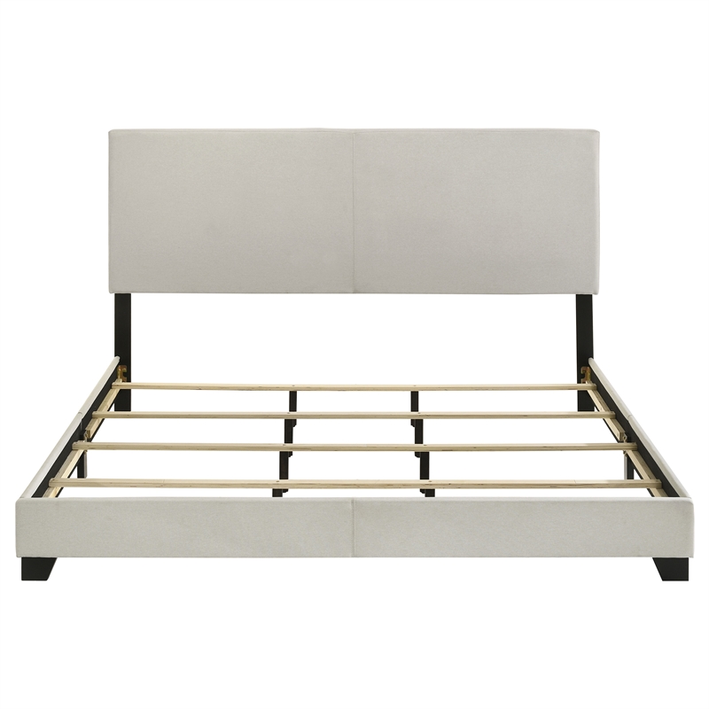 Pemberly Row Fabric Upholstered Eastern King Panel Bed in Cream