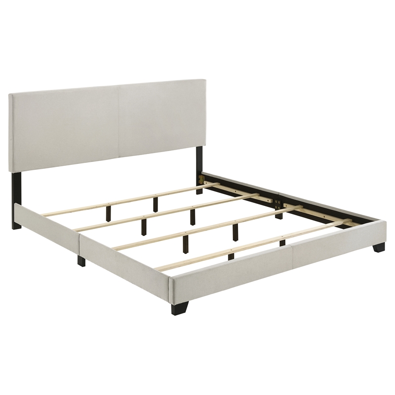 Pemberly Row Fabric Upholstered Eastern King Panel Bed in Cream