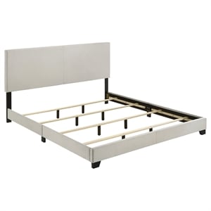 Pemberly Row Fabric Upholstered Eastern King Panel Bed in Cream