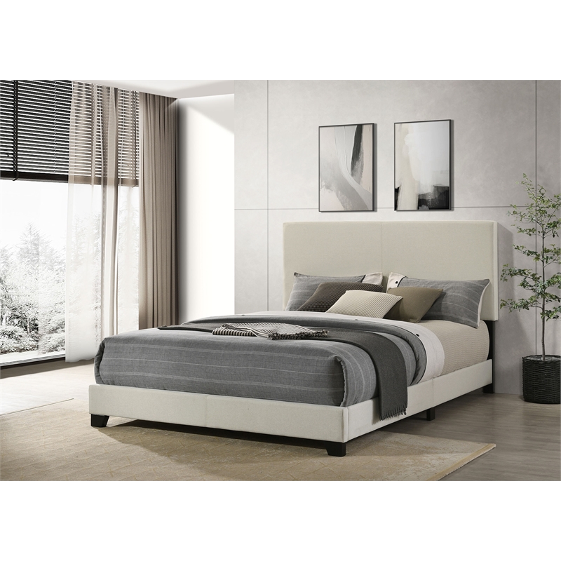 Pemberly Row Fabric Upholstered Queen Panel Bed in Cream Finish