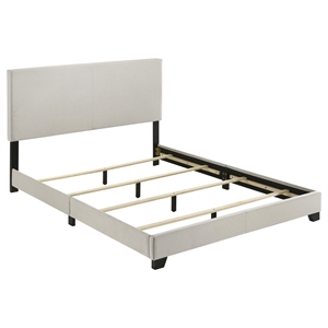 Pemberly Row Fabric Upholstered Queen Panel Bed in Cream Finish