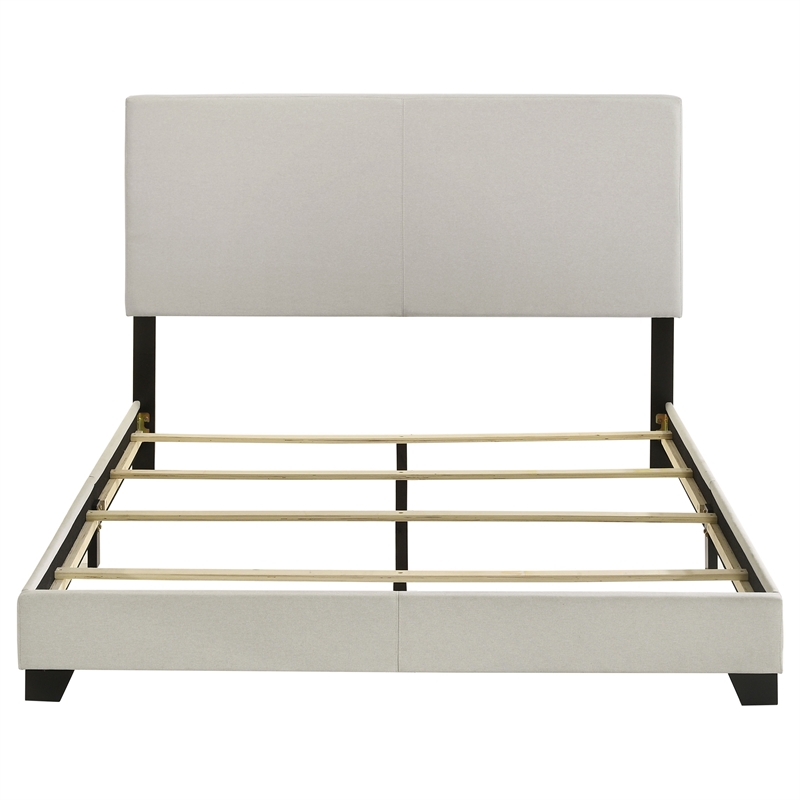 Pemberly Row Fabric Upholstered Queen Panel Bed in Cream Finish
