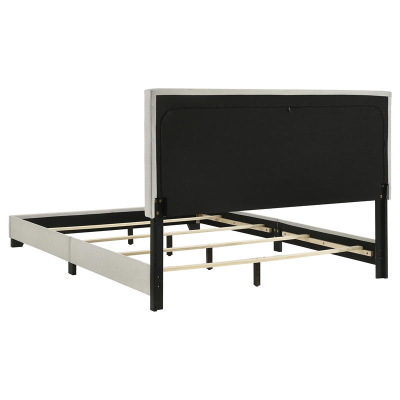 Pemberly Row Fabric Upholstered Queen Panel Bed in Cream Finish