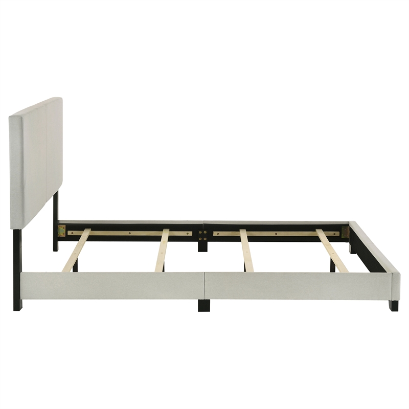 Pemberly Row Fabric Upholstered Queen Panel Bed in Cream Finish