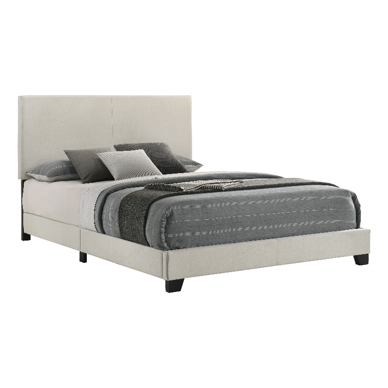 Pemberly Row Fabric Upholstered Queen Panel Bed in Cream Finish