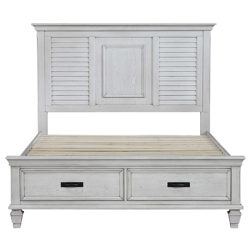 Pemberly Row Wood Queen Storage Panel Bed in Distressed White