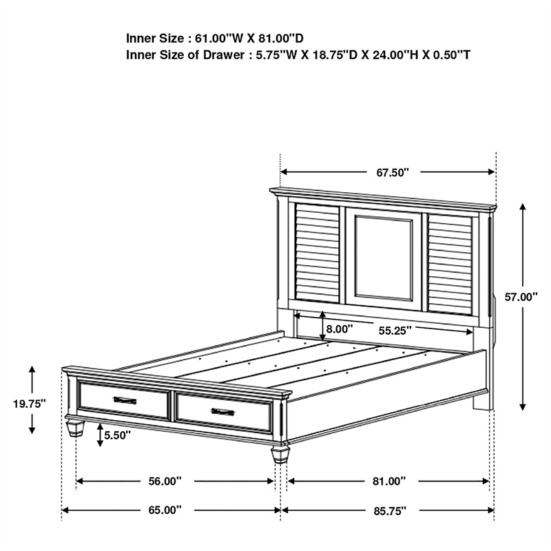 Pemberly Row Wood Queen Storage Panel Bed in Distressed White