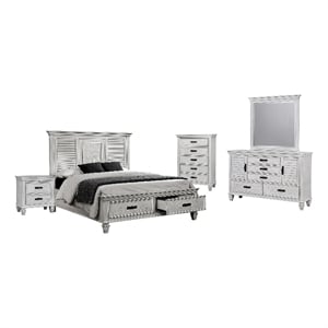 Pemberly Row 5-Piece Eastern King Bedroom Set in Distressed White