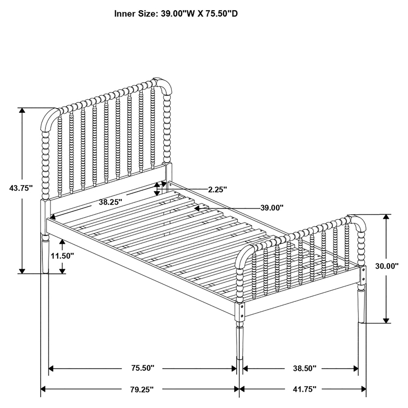 Pemberly Row Wood Twin Open Frame Spindle Bed in White Finish
