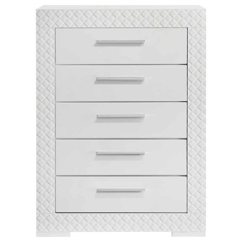 Pemberly Row 5-Drawer High Gloss Bedroom Chest in White Finish