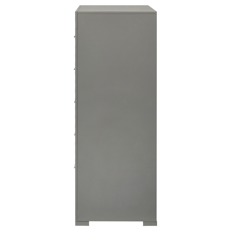 Pemberly Row 5-Drawer High Gloss Bedroom Chest in Grey Finish