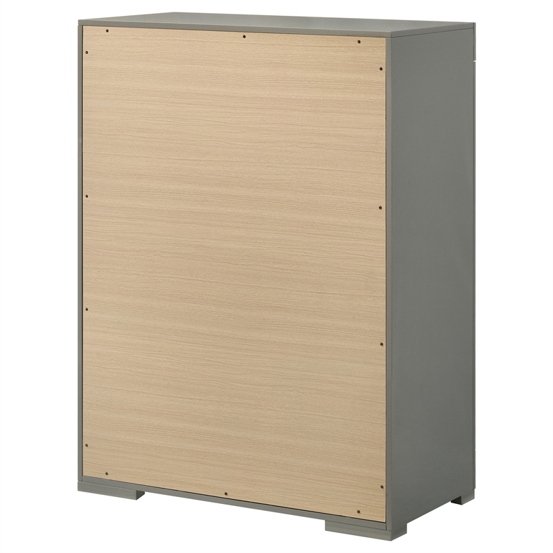 Pemberly Row 5-Drawer High Gloss Bedroom Chest in Grey Finish